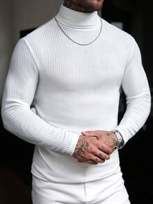 Áo thun cổ lọ tay dài dáng ôm, cổ điển, thoải mái, dành cho nam, mùa thu/đông - trắng - Xem 5