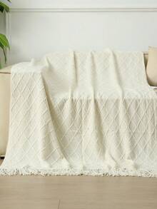 A Solid Color Particle Knitted Blanket, Nordic Style Acrylic Rectangular Office Nap Sofa Blanket Air Conditioning Blanket Knitted Small Blanket Shawl Cover Blanket Blanket Bed End Blanket - Kim cương màu be - Xem 2