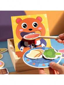木制熊喂食游戏盒，逼真的食物喂食玩具，精细手部动作训练游戏玩具，亲子互动，适合男孩和女孩的益智玩具 - 彩色 - 查看 10