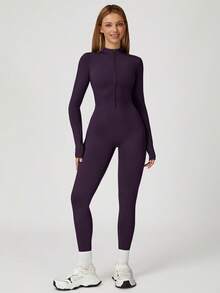 MASKERT 女士连体裤，舒适亲肤高弹运动服/瑜伽裤 - 紫色 - 查看 5