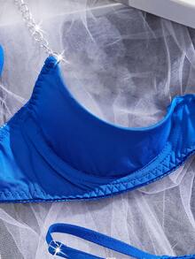 2 件性感女士内衣套装，配有可调节肩带和金属项链 - 藍色 - 查看 4