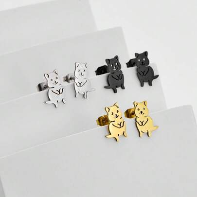 1 对小狗耳环，狗系列不锈钢可爱小狗耳环，宠物动物首饰，女士节日礼物
