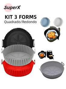 Kit 1/3 Formas de Silicone Quadrada/Redondo para Air Fryer e Forno Forma com Alça,Promoção! - Redondo - Visão 1