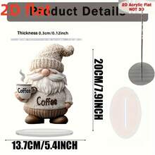 Decoración de escritorio de acrílico de gnomo bebedor de café clásico en 2D plano, arte de escritorio de cultura pop, ornamento multifuncional para escritorio de computadora, adecuado para dormitorio, sala de estar y regalos para el hogar - No se requieren baterías, grosor plano de 2D 0.3cm - Multicolor B - Ver 14