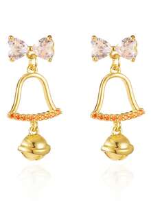 1 Pair Elegant Versatile Hollow Rhinestone Bowknot Earrings, Suitable For Men And Women, Suitable For Holidays, Parties, Daily Wear, Exquisite Halloween, Christmas, Thanksgiving, Holiday Gifts, Birthday Gifts