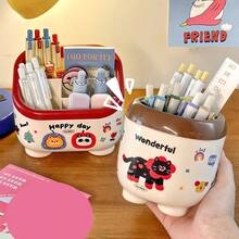 1 قطعة صندوق تخزين مكتبي ثلاثي/سداسي الأقسام لحامل الأقلام، منظم سطح المكتب لطلاب السكن الجامعي، رف تقسيم، صندوق تخزين القرطاسية (ملصقات DIY عشوائية مجانية)