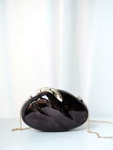 1pc Black Metal Chain Strap Asymmetric Clutch Bag, Minimalist High-End Style Elegant Evening Bag, Luxury Party Handbag For Women - Black - View 1