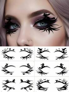 6 Blatt Eyeliner Aufkleber Halloween Augen Tattoos Halloween temporäre Tattoos Spinnennetz Augen Tattoo Lidschatten Aufkleber wasserfeste Eyeliner Aufkleber mit Fledermaus Hexe Schädel Schmetterling für Cosplay Festival Streich Make-up