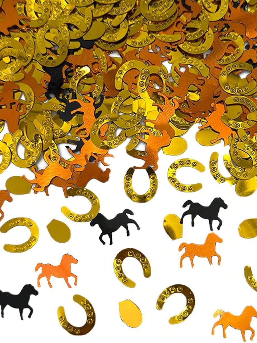 15/30/50g Horseshoe Confetti Decorations Horse Party Decor Cowboy Horse Theme Accessories Horseshoe Glitter Confetti For Birthday, Derby Day Western Cowboy Party Supplies
