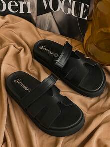 1 par de Sandalias para mujer con plataforma negras básicas   Playa    Playa  Glamour  Vacación    casual  Playa    Primavera verano - Negro - Ver 2