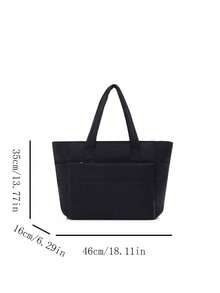 Nuevo bolso de mano para mujer de color rosa sólido, con interior espacioso con portavasos, cierre de cremallera de metal suave, asas dobles para llevar al hombro o en la mano, adecuado - Negro - Ver 3