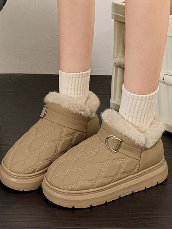 Women's Plaid Preppy Style Wool Lined Slip-On Slippers, Warm For Autumn And Winter