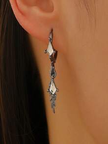 1pc Feather Design Small Earring, Minimalist Chic Rhinestone Stud Earrings, Unisex, Suitable For Halloween, Christmas