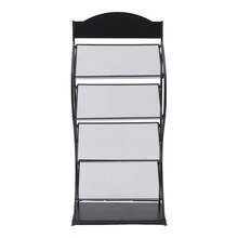 4-Tier Floor Magazine Rack Black - Curved Newspaper Display Stand With Sign Holder - 65cm Arc Design Storage For Publications - Freestanding Literature Organizer With Advertising Panel - Iron Construction Periodical Rack For Reception Areas - Black - View 2