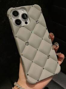 奢华闪亮爱心绗缝手机壳，兼容 17/15 Pro Max/13/14/12/11/16 - 灰色 - 查看 6