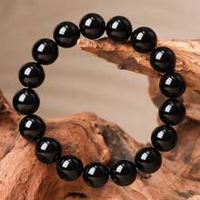 10/12/14/16mm Classic Black Agate Natural Stone Bracelet Men Charms Beaded Elastic Bracelets - 14毫米 - 查看 1