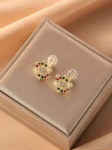 1 对时尚彩色雪花圣诞夹式耳环，高端优雅蚊香夹式耳环，无穿孔，适合女性日常佩戴，圣诞礼物 - 耳夾 - 查看 3