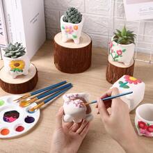 18 Pcs Paint Your Own Ceramic Pot Bulk Back To School Succulent Pots Ready To Paint Small Pot Mini Succulent Planters Pottery Painting Romantic Flowers - White - View 3
