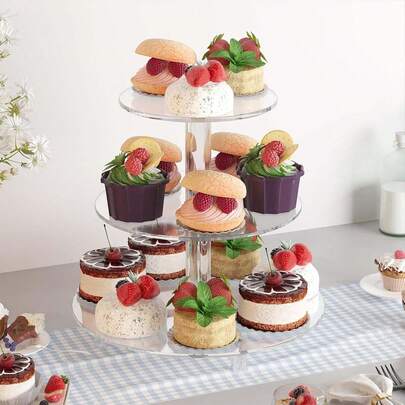 Soporte acrílico para cupcakes de 3 niveles - Sostiene 23 cupcakes, Estante transparente para exhibir cupcakes para fiestas y celebraciones