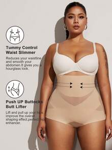 1 件女式高腰无缝塑身衣，舒适束腰收腹塑身裤 - 杏色 - 查看 3