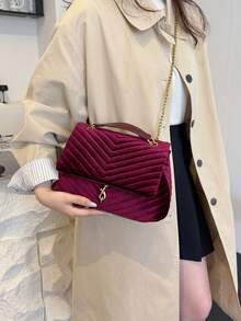 勃艮第刺绣链条绗缝女士单肩包/斜挎包