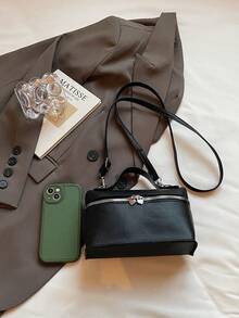 Túi xách hộp nhỏ màu trơn tối giản cổ điển dành cho nữ - màu đen - Xem 4