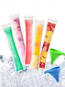 50 pièces Sacs longs pour crème glacée convenant aux légumes/jus, purée de fruits, crème glacée, glaçons de fruits, sacs de stockage scellables pour basse température, sacs à crème glacée DIY et sacs d'emballage alimentaire, sacs cadeaux de cuisine pour fête, sacs jetables pour sucettes glacées, sacs pour glace pilée, sacs transparents à fermeture automatique pour sucettes glacées