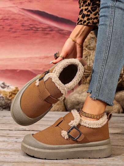 2025冬季新款女雪地靴纯色增高雪地靴圆头一脚蹬休闲百搭时尚防寒防滑靴子