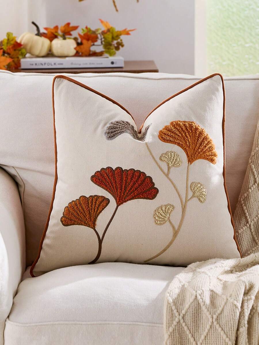 1/2 Vỏ gối thêu hình lá mùa thu 18x18, Vỏ gối trang trí hình lá mùa thu, Đồ trang trí nhà nông thôn mùa thu, Vỏ gối trang trí ghế sofa - Nhiều màu - Xem 1