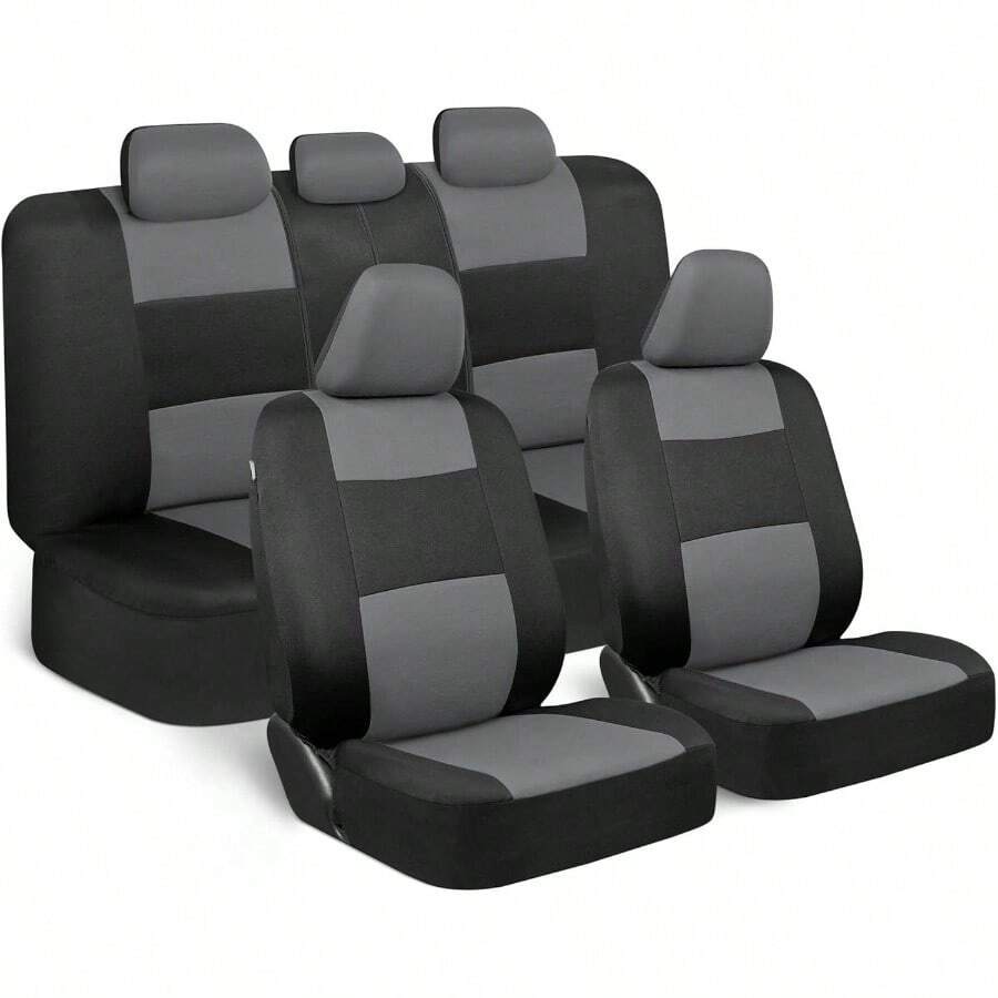 PolyPro Car Covers Full Set In Gray On Black, Front And Rear Split Covers, Easy To Install Car Seats Cover Set And Accessories Auto Trucks Van SUV - Gray - 灰色的 - 查看 1