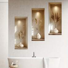 3/4片北欧风花卉植物墙贴，乙烯基墙贴，适用于客厅、卧室、盆栽植物、宿舍、办公室装饰 - 彩色 - 查看 6