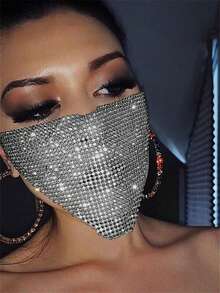 Sexy & Wild Nightclub Street Style Rhinestone Studded Shiny Rhinestone Women's Face Mask, Versatile For All Seasons