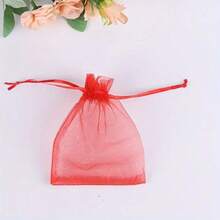 10/100个红色欧根纱束口袋 2.75英寸X3.54英寸，适用于婚礼、生日派对、装饰布袋、化妆包、派对用品的珠宝礼品袋 - 紅色 - 查看 5