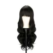 Wavy Hair Wig With Bangs Black Organic Fiber Long 60cm - màu đen - Xem 1