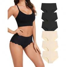 Caterlove Women's High Waisted Seamless Underwear No Show Panties Wave Edge Hipster Breathable Full Coverage Bikini 6 Pack - 6PackC - 查看 1