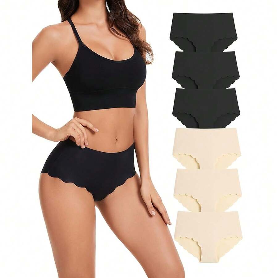 Caterlove Women's High Waisted Seamless Underwear No Show Panties Wave Edge Hipster Breathable Full Coverage Bikini 6 Pack - 6PackC - 查看 1
