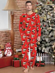 Printstory Customized Men's Shoulder Pajama Set, Personalized With Any Pattern, Unique Custom Gift, Suitable For Family And Friends, Christmas - Red - View 3