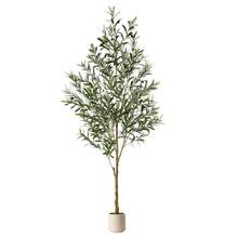 ALUPSSUC Artificial Olive Tree - 5-7FT(60n-84in) Tall Faux Silk Plant With Natural Wood Trunk & Lifelike Fruits - Perfect For Modern Home, Office, Living Room Floor Decor, With White Basin - 橄欖綠 - 查看 10