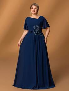 Faeriesty Mosy ​Elegant Plus-Size Mother Of The Bride Dress With Flattering Heart-Shaped Neckline, Feminine Ruffled Short Sleeves, And Graceful A-Line Skirt - Perfect For Weddings, Formal Evening Dinners, Upscale Banquets, Grand Receptions, Ceremonial Galas​