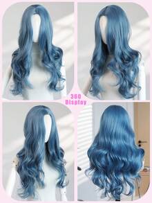 Peluca de 22 pulgadas para mujeres, larga y rizada de color azul, peluca sintética resistente al calor, peluca elegante y de moda, fibra sintética para reemplazo de cabello para mujeres y niñas para uso diario, fiestas, cosplay, fotos, Halloween, sexy y elegante