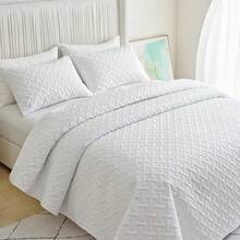 NANWEI Colcha Ligera Relieve con 2 Fundas de Almohada, Edrecolcha para Cama, Capitonado, Ultra Suave, Hipoalergénico (Blanco, King) - Blanco - Ver 4