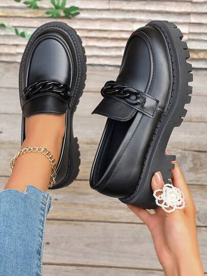 女士乐福鞋，一脚蹬皮鞋，舒适休闲平底鞋，厚底乐福鞋，轻便平底工作鞋，学生鞋，春秋平底鞋，女鞋