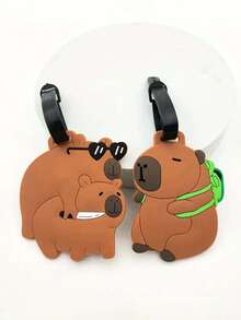 1 件可爱硅胶水豚行李牌，带有时尚眼镜、水桶和鱼图案，背面有铭牌，防丢失，适用于手提箱、背包、礼物，轻巧耐用的旅行配件