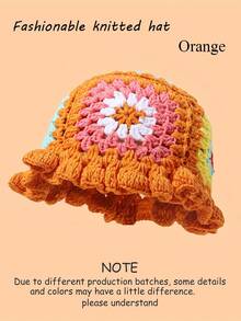 1 pieza Gorro tejido a mano a ganchillo, gorro tejido cálido para mujer, otoño/invierno