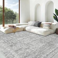 Large Washable 6x9 Area Rug: Boho Moroccan Geometric Neutral, Non-Slip Foldable Indoor Floor Carpet For Living Room, Bedroom, Dining Table - Beige, 6X9 - Moroccan Grey - View 1
