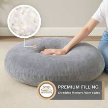 Round Floor Pillow Insert, Large Thick Meditation Cushion, 32 Inch Circular Seating Cushions, Foam Added, Advanced - 灰色 + 2 件裝 - 查看 2