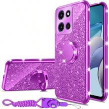 TLL  Nancheng For  Moto G Stylus 5G 2025 Case 6.7inch Girls Women Cute Glitter Soft TPU Phone Case With Ring Kickstand Strap Lanyard Shockproof Protective Cover Purple2574 - 紫色 - 查看 1