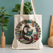 1pc Reading Books Canvas Tote Bag - Reusable Grocery Bags (13.8x15.8), Stylish & Durable Shopping Bag Daily Use, Commuting, School, High-Quality Material, Aesthetic Book Bag, Animal Lovers, Summer Reading Accessory, Lovers| Whimsical Design| Sturdy Handles, Reusable Grocery Bags
