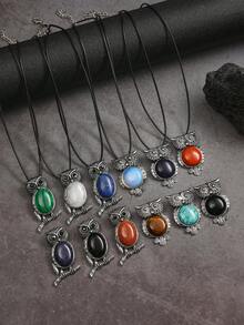 1/5/10 件时尚金属镶嵌天然水晶猫头鹰吊坠项链，天然紫水晶适合女性日常佩戴 - 貓頭鷹 - 查看 7