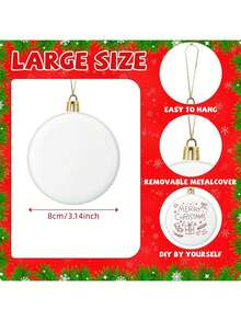 12/24 Pcs 3.15 Inch Christmas Blank White Ball Ornaments Plastic White Matte Flat Discs Christmas Ornaments Xmas Christmas Tree Hanging Ornament Decorations DIY Crafts Painting Drawing